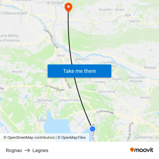 Rognac to Lagnes map