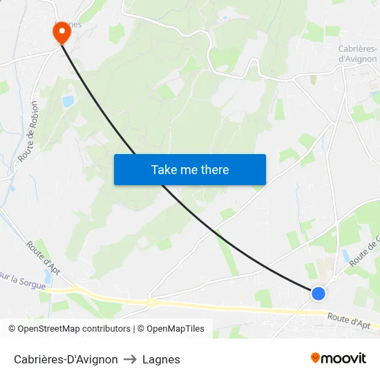 Cabrières-D'Avignon to Lagnes map