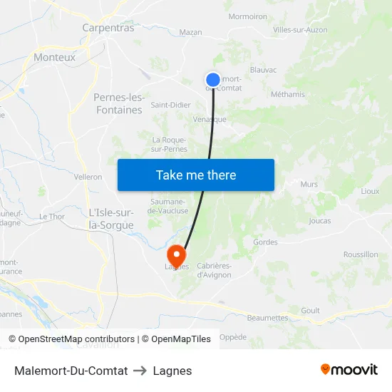 Malemort-Du-Comtat to Lagnes map