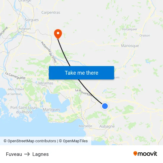 Fuveau to Lagnes map