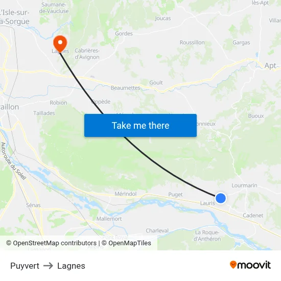 Puyvert to Lagnes map