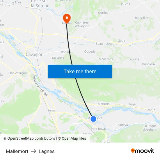 Mallemort to Lagnes map
