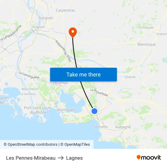 Les Pennes-Mirabeau to Lagnes map