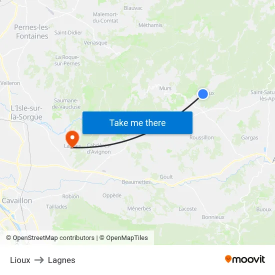 Lioux to Lagnes map