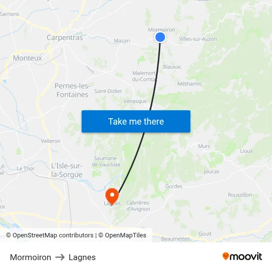 Mormoiron to Lagnes map