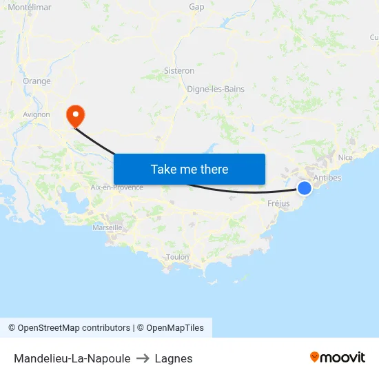 Mandelieu-La-Napoule to Lagnes map