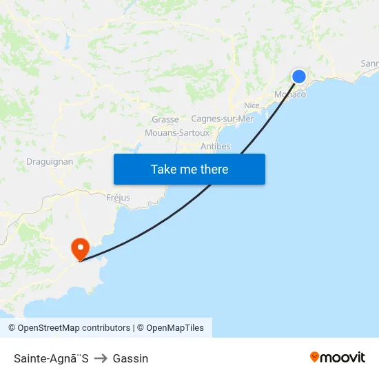 Sainte-Agnã¨S to Gassin map