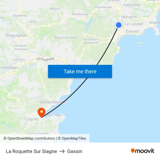La Roquette Sur Siagne to Gassin map