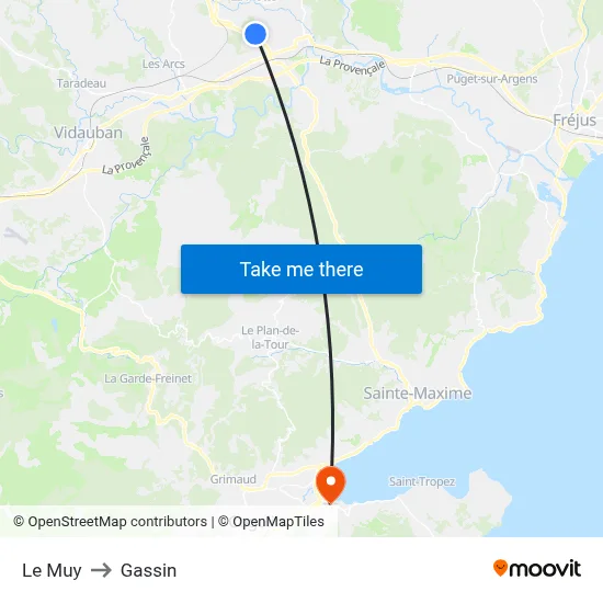 Le Muy to Gassin map