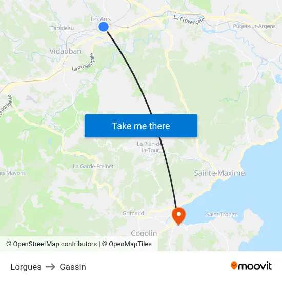 Lorgues to Gassin map