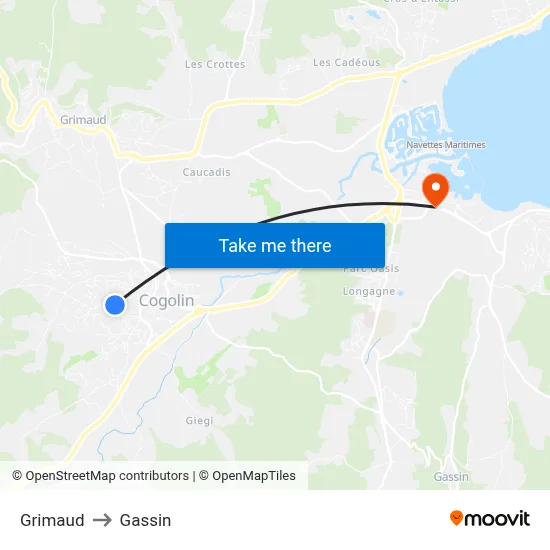 Grimaud to Gassin map