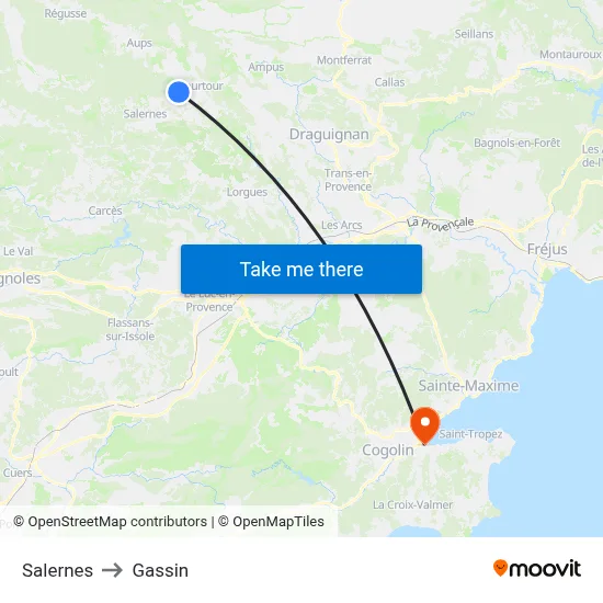 Salernes to Gassin map