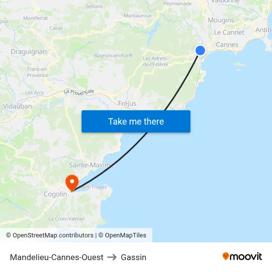 Mandelieu-Cannes-Ouest to Gassin map