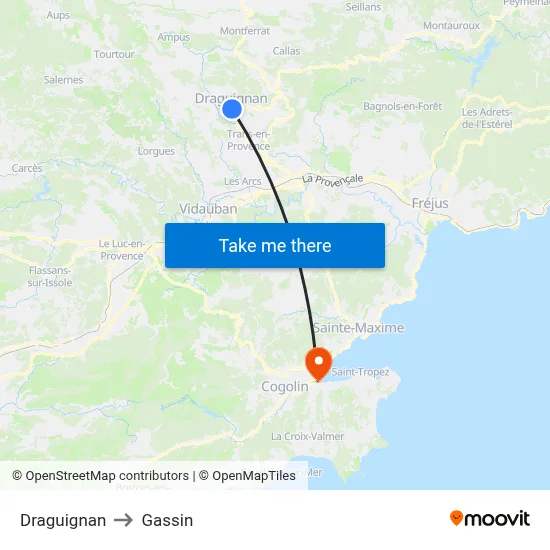 Draguignan to Gassin map