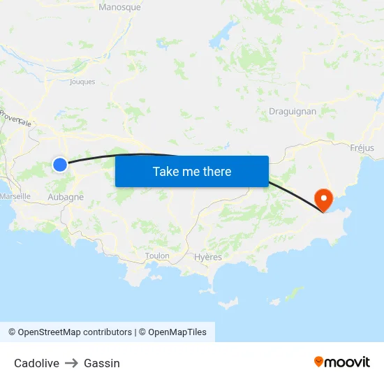 Cadolive to Gassin map