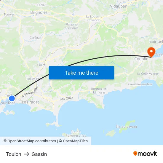 Toulon to Gassin map