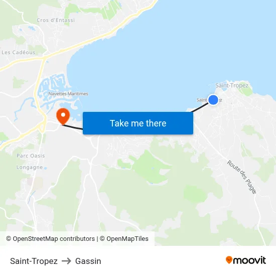 Saint-Tropez to Gassin map