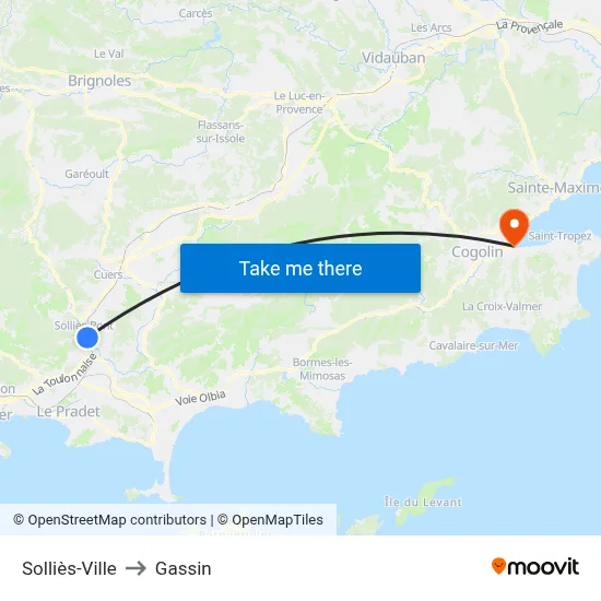 Solliès-Ville to Gassin map
