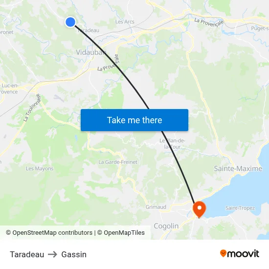 Taradeau to Gassin map