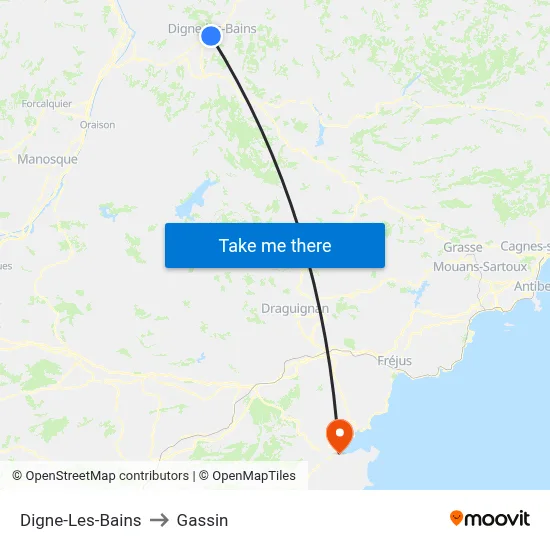 Digne-Les-Bains to Gassin map