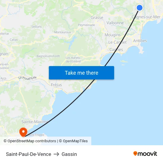 Saint-Paul-De-Vence to Gassin map