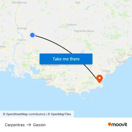 Carpentras to Gassin map