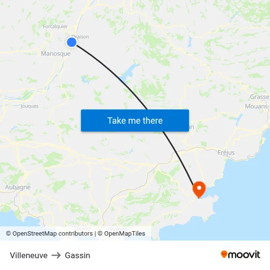 Villeneuve to Gassin map