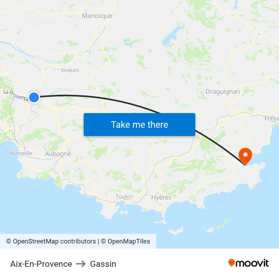 Aix-En-Provence to Gassin map