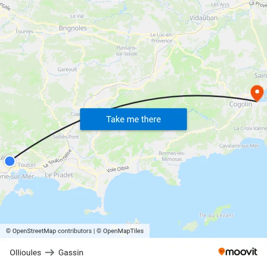 Ollioules to Gassin map