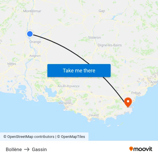 Bollène to Gassin map