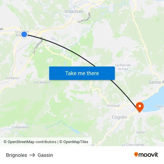 Brignoles to Gassin map