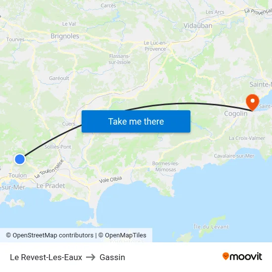 Le Revest-Les-Eaux to Gassin map