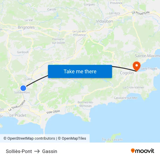 Solliès-Pont to Gassin map