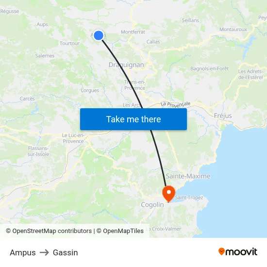 Ampus to Gassin map