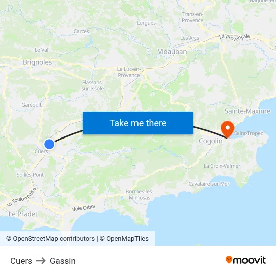 Cuers to Gassin map
