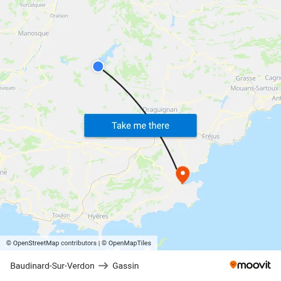 Baudinard-Sur-Verdon to Gassin map