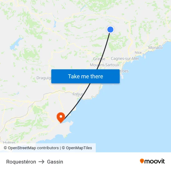 Roquestéron to Gassin map
