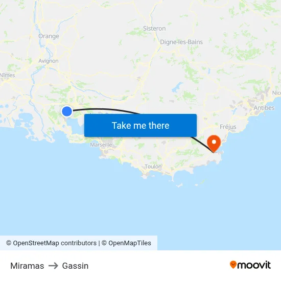 Miramas to Gassin map