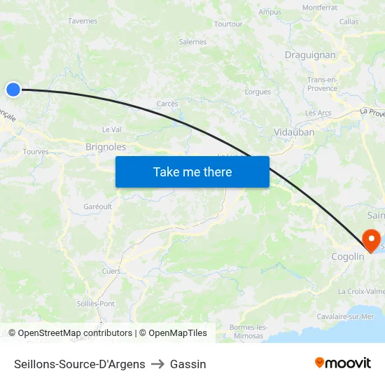 Seillons-Source-D'Argens to Gassin map