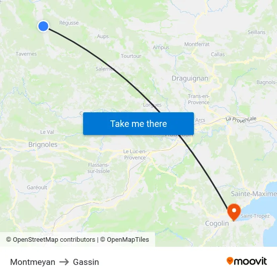 Montmeyan to Gassin map