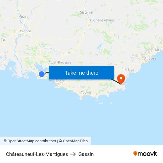 Châteauneuf-Les-Martigues to Gassin map