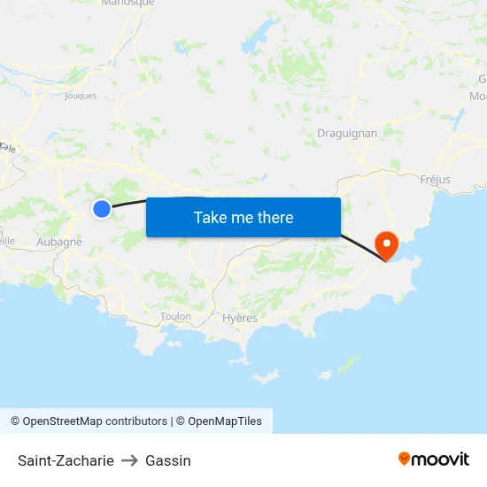 Saint-Zacharie to Gassin map