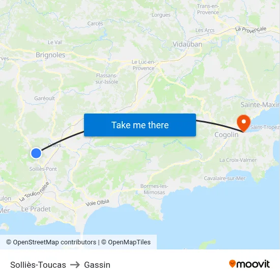 Solliès-Toucas to Gassin map