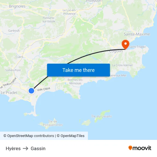 Hyères to Gassin map