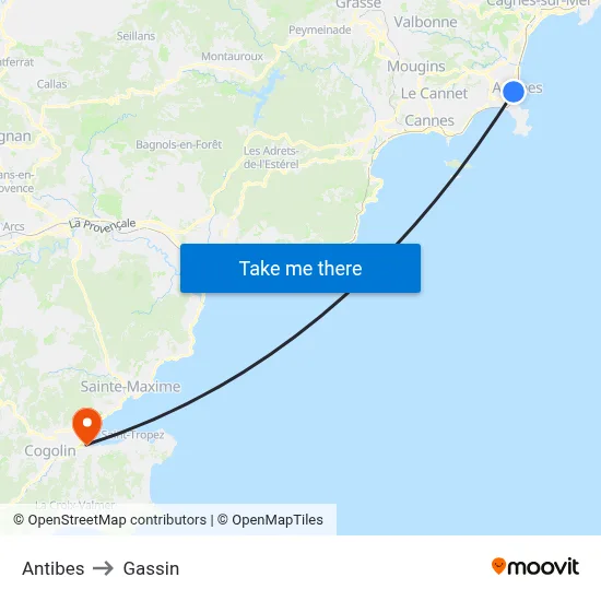 Antibes to Gassin map