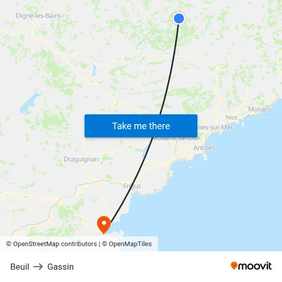 Beuil to Gassin map