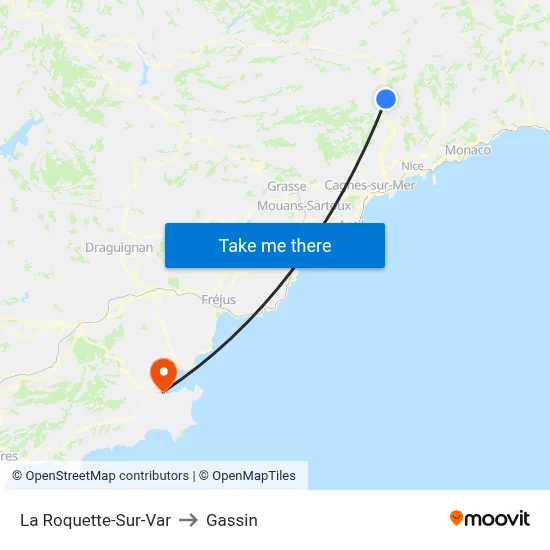 La Roquette-Sur-Var to Gassin map