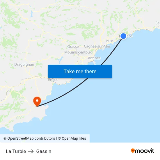 La Turbie to Gassin map