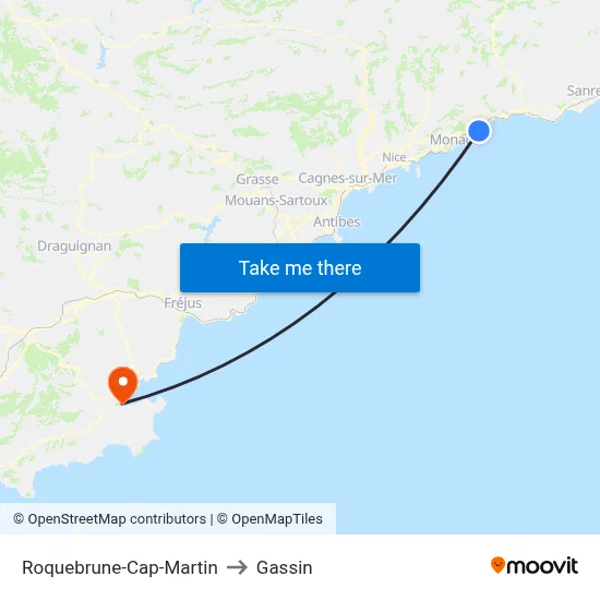 Roquebrune-Cap-Martin to Gassin map