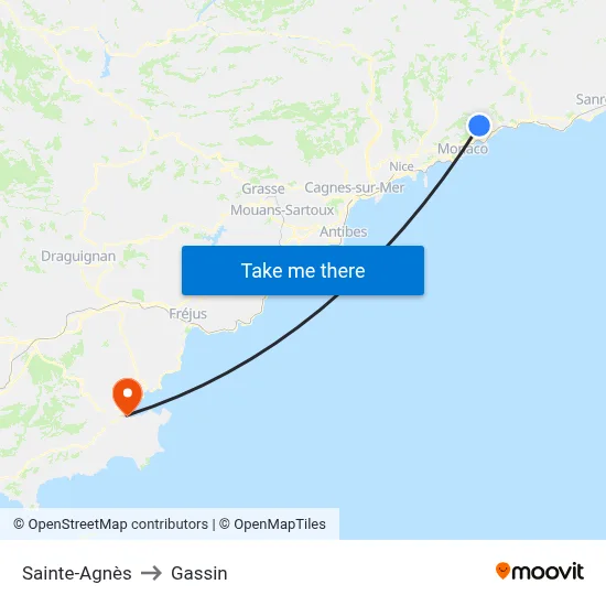 Sainte-Agnès to Gassin map